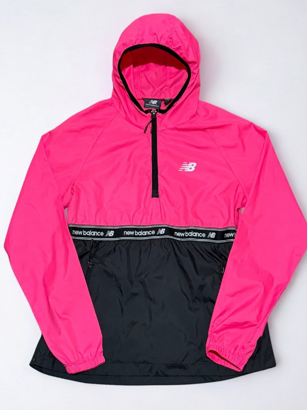 NB New Balance Pink & Black Colorblock Hooded Pullover Windbreaker Size Medium - Picture 1 of 12